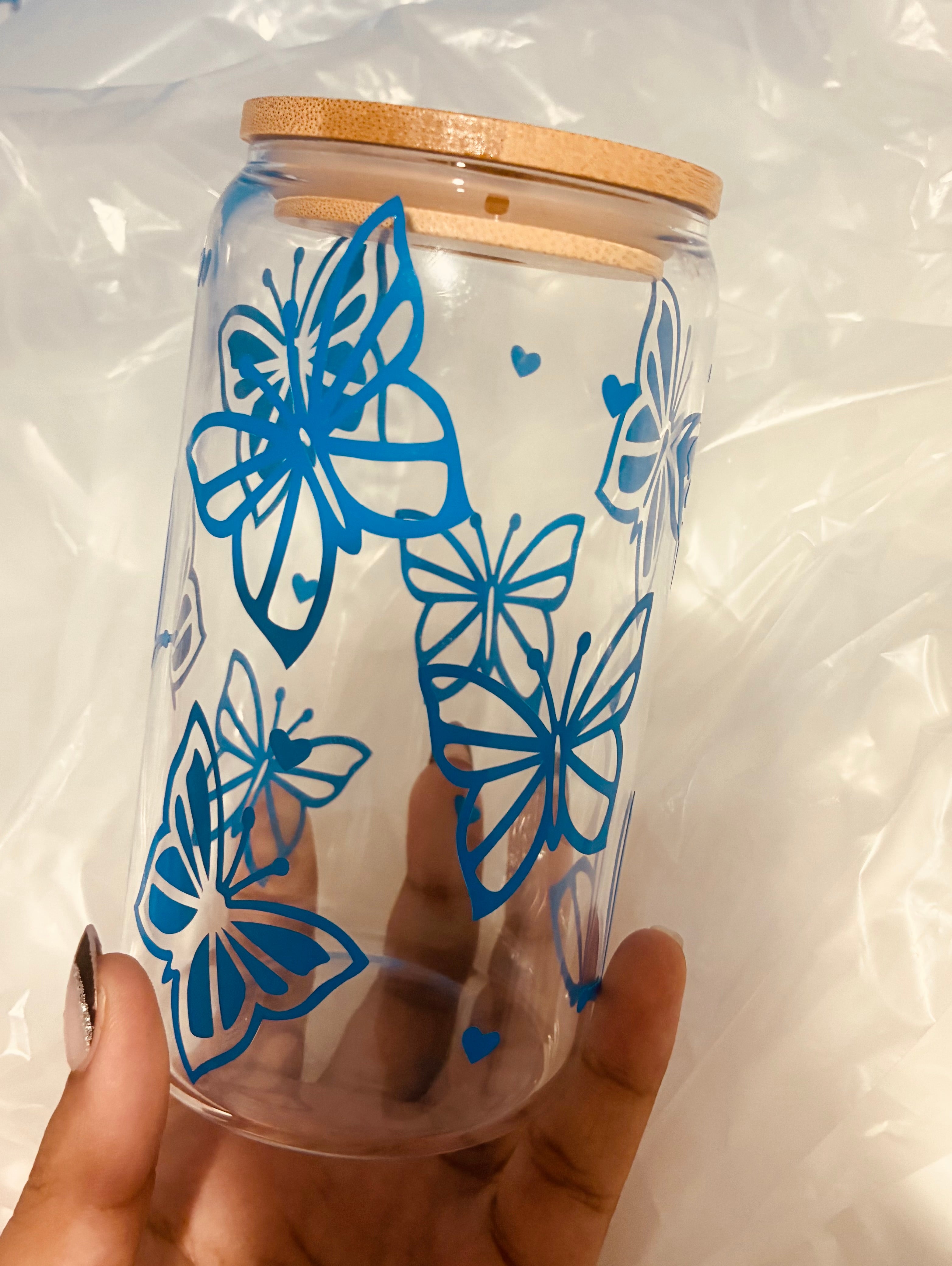 Blue Butterfly Glass Cup